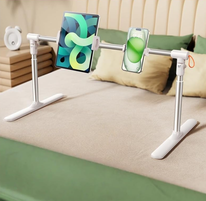 Telescopic and height-adjustable bedside stand for phones and tablets