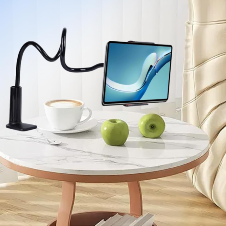 Long-arm gooseneck "lazy" holder for tablets