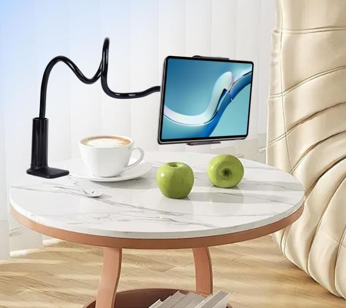 Long-arm gooseneck "lazy" holder for tablets