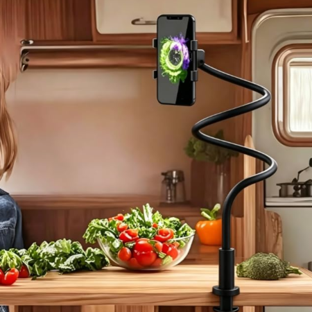 Screw-base cantilever stand for phones and tablets