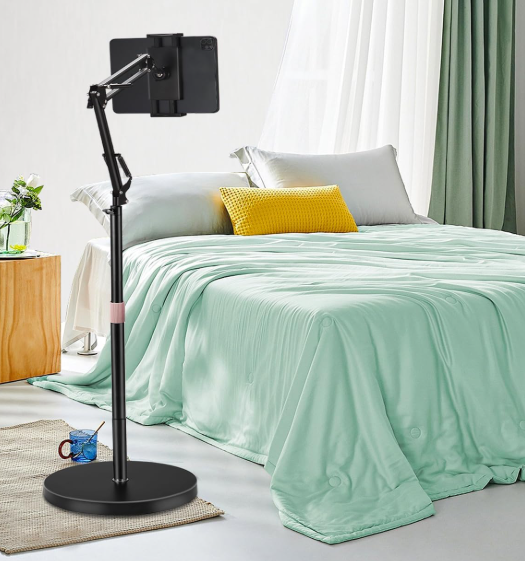 Stable-base floor-standing height-adjustable stand for phones and tablets