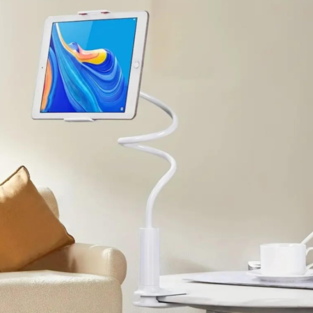 Overhead-view flexible gooseneck holder for phones and tablets