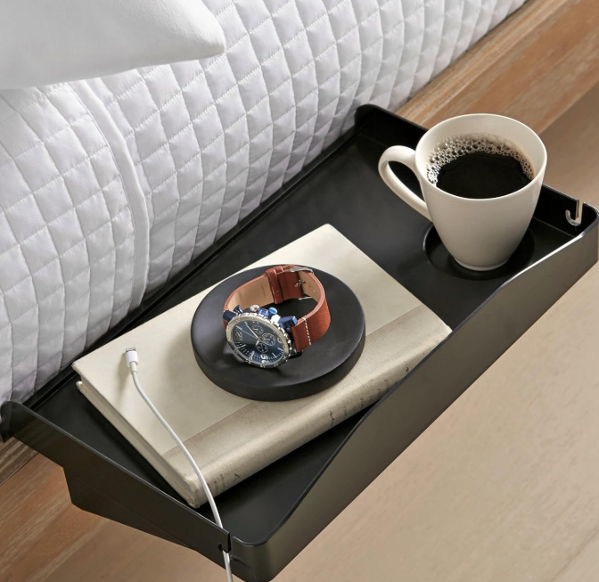 Multifunctional clamp-on bedside storage shelf