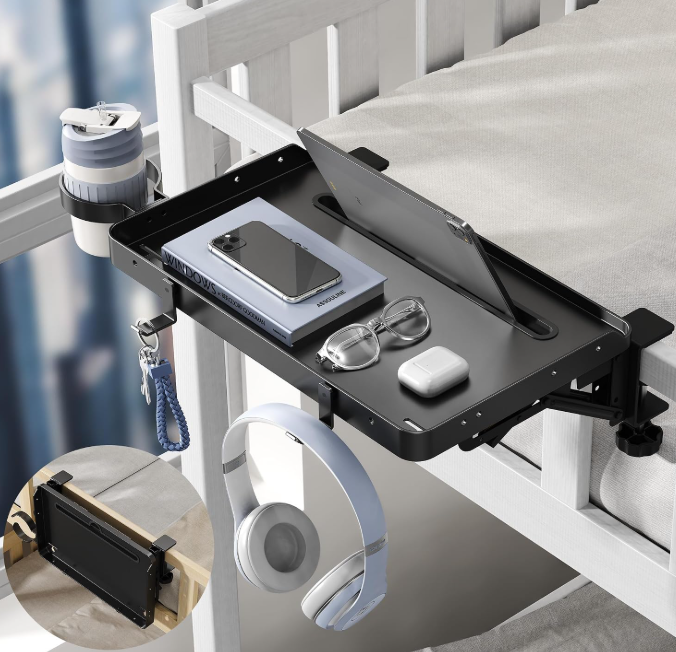 Foldable bedside storage tray for bunk beds