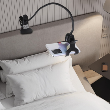 Flexible gooseneck bedside phone mount